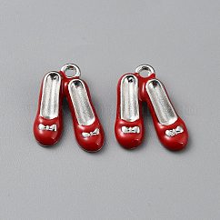 Pendentif d'émail en alliage, platine, chaussures de ballet à talons hauts, cramoisi, 18x13.5x4mm, Trou: 1.6mm