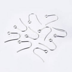 Anlaufgeschützte Ohrringhaken aus Edelstahl 304, Ohrhaken, mit horizontaler Schleife, Edelstahl Farbe, 18x15 mm, Bohrung: 2 mm, 21 Gauge, Stift: 0.7 mm