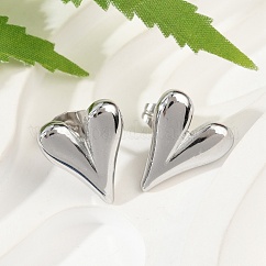 Pendientes de botón con forma de corazón de acero inoxidable 304 que no se deslustran para mujer, color acero inoxidable, 13.5x11.5mm, pin: 0.7 mm