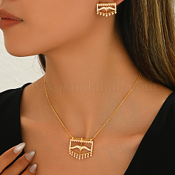 Модные комплекты серег и ожерелий из латуни с микропаве из кубических цирконий геометрической формы для женщин SM4791-1