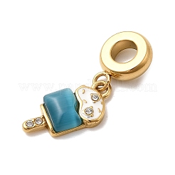 Европейские подвески-шармы с эмалью и кошачьим глазом из нержавеющей стали 304&nbsp;STAS-D153-22B-G