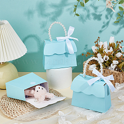 Складные бумажные свадебные конфетницы с круглой ручкой из белого искусственного жемчуга и лентой&nbsp;CON-WH0123-16