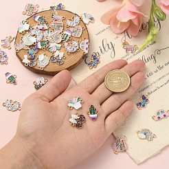 45 個 9 スタイル合金エナメル コネクタ チャーム  スパンコール入り  ライトゴールド  虹と蝶とサボテンとユニコーンと車  混合図形  ミックスカラー  10~20x12.5~21x1~2mm  穴：1.8mm  5個/スタイル&nbsp;ENAM-CJ0004-79