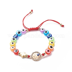 Браслеты из смолы и бисера для глаз/хамса/плоские круглые браслеты из бисера со стразами из сплава для девочек и женщин&nbsp;BJEW-JB08742