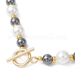 Ожерелья из 8-миллиметрового белого жемчуга с 6-миллиметровыми круглыми бусинами из синтетического немагнитного гематита&nbsp;NJEW-JN05698