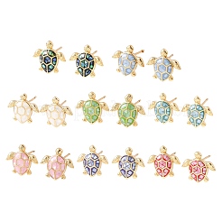 Серьги-гвоздики из латуни с эмалью в виде черепахи&nbsp;EJEW-I322-18G