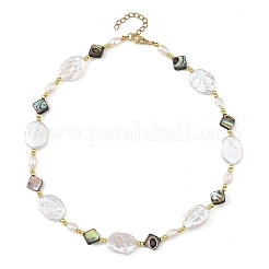 Colliers composés de perles ovales en nacre d'ormeau naturelle (type losange) et de perles baroques keshi naturelles&nbsp;NJEW-JN06522