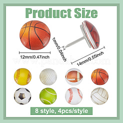 32 шт. 8 стиля спортивной тематики стекло с железными кнопками&nbsp;AJEW-PH01659