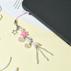 ガラス＆合金＆アクリル携帯ストラップ  ショッキングピンク  16cm&nbsp;HJEW-FS00003