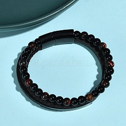 Браслеты из натурального тигрового глаза и стеклянных круглых бусин BJEW-G732-02B