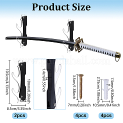 木とアクリル製の調節可能な壁掛けナイフと剣ホルダー  ブラック  205x85x14mm  穴：10mm&nbsp;OFST-WH0011-04A