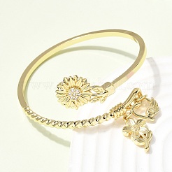 Браслеты-манжеты с прозрачным кубическим цирконием из латуни с микропаве&nbsp;BJEW-F526-02G