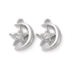 合金クリスタルラインストーンペンダント  月のチャームを持つ星  プラチナ  17.5x13x4mm  穴：1.6mm&nbsp;FIND-A023-08P