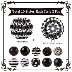 20個10スタイルのアクリル＆樹脂ビーズセット  ラウンド  ブラック  19~20x19~20mm  穴：2~4.3mm  2個/スタイル&nbsp;DIY-PA0001-02A