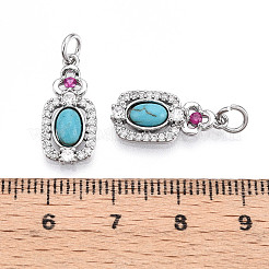 Прямоугольник из синтетической бирюзы с подвесками-цветами KK-N258-16P