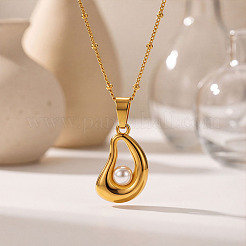 Colliers pendentifs en acier inoxydable 304 avec pendentif en forme de larme en imitation perle pour femmes&nbsp;WG37FBA-01