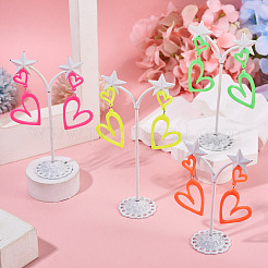 4ペア4色のファッショナブルなステンレススチールアクリルダングルスタッドピアス  ハート  ステンレス鋼色  ミックスカラー  58x30mm  1対/カラー&nbsp;EJEW-TA0001-72