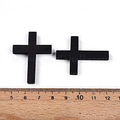 シマウッドペンダント  クロス  ブラック  40x29x4.5mm  穴：2mm&nbsp;WOOD-WH0051-04B