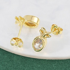Серьги-гвоздики в форме ананаса с микропаве из латуни и прозрачными кубическими цирконами&nbsp;EJEW-L101-02G