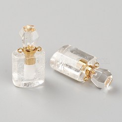 混合天然石ペンダント  開閉可能な香水瓶  ゴールデントーン真鍮パーツ  33~35x17~19x11~13mm  穴：2mm  容量：1ml（0.03液量オンス）&nbsp;G-H252-E