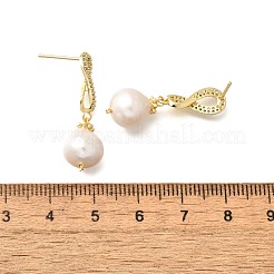 Серьги-пусеты с подвесками из натурального жемчуга EJEW-L099-01G