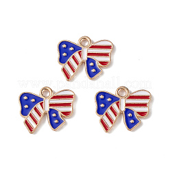 アメリカの国旗スタイルの合金エナメル ペンダント  ライトゴールド  ちょう結びチャーム  カラフル  13x16x1.5mm  穴：2mm&nbsp;X-ENAM-K067-26