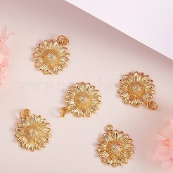 真鍮製ペンダント5個  長持ちメッキ  花  18KGP本金メッキ  21x18x4.5mm  穴：3mm  丸カン：5x0.8ミリ&nbsp;KK-SZ0004-39