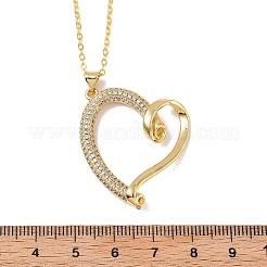 Halsketten mit Herzanhänger aus Messing mit Mikropflaster und klarem Zirkonia für Damen&nbsp;NJEW-R027-01G-02