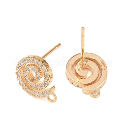 Фурнитура для сережек-гвоздиков в форме спирали с микропаве из прозрачного кубического циркония из латуни&nbsp;KK-Z133-02G-01