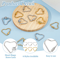 12 шт. 6-х стилистический карабин из нержавеющей стали с винтовым креплением&nbsp;STAS-HS0001-62