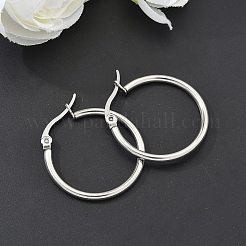 変色しにくい304ステンレススチールフープピアス  低刺激性のイヤリング  ステンレス鋼色  12ゲージ  24~26x2mm  ピン：0.7~1.3x0.68mm&nbsp;X-EJEW-F105-10P