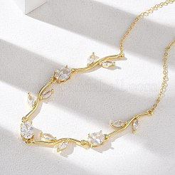 Colliers à maillons en laiton pavé de zirconiums cubiques en forme de rose pour femmes&nbsp;NJEW-C121-05A-02G