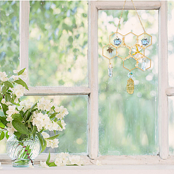 Наггетсы натуральный цитрин и стеклянная оконная подвеска AJEW-WH0413-18B