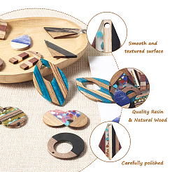 16pcs 8 pendentifs en résine et bois de noyer de style&nbsp;RESI-BT0001-17