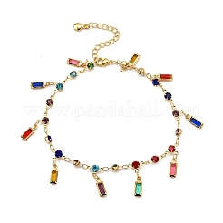 Браслеты на ногу из латуни и акрила с плоскими круглыми звеньями и цветной прямоугольной кисточкой&nbsp;LS-AJEW-Z046-03G
