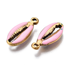304ステンレスペンダント  エナメル  巻き貝  ゴールドカラー  ピンク  17x8x3.5mm  穴：1mm&nbsp;STAS-T052-42E