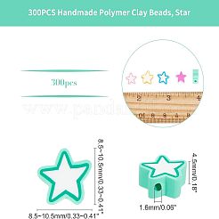 300個の手作りポリマークレイビーズ  スター  ミックスカラー  8.5~10.5x8.5~10.5x4.5mm  穴：1.6mm  300個/箱&nbsp;CLAY-NB0001-51