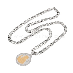 Ожерелья с подвеской в виде капли с узором «Отец Святой Бенедикт» из нержавеющей стали 201 для мужчин и женщин&nbsp;LS-NJEW-K283-19G