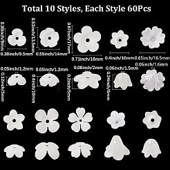 600種類のアクリルビーズキャップ10個  花  ホワイト  8~17x6~18x2.5~10.5mm  穴：1.2~2mm  60個/スタイル&nbsp;OACR-SC0002-37