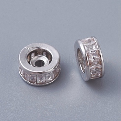真鍮ビーズ  クリアキュービックジルコニア  長持ちメッキ  コラム  プラチナ  8x3.5mm  穴：1.6mm&nbsp;KK-I665-04B-P