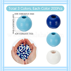 天然木ビーズ3色600個  染め  ラウンド  ミックスカラー  6~7x4.5~6mm  穴：1.6~2mm  200個/カラー&nbsp;WOOD-SC0002-41B