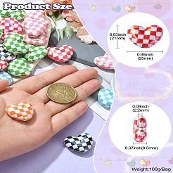 UVメッキ不透明アクリルビーズ  虹色の  チェック柄のハート  ミックスカラー  21x25x9.5mm  穴：2.2mm  30個/セット&nbsp;MACR-CJ0001-70