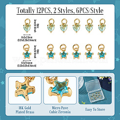 12 pz 2 stili ottone micro pavé zirconia cubica charms&nbsp;KK-TA0008-70E