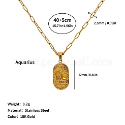 304ステンレススチール製星座ペンダント付きペーパークリップチェーンネックレス  18KGP本金メッキ  水瓶座  15.75インチ（40cm）&nbsp;ZP0058-1