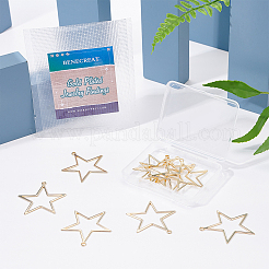 真鍮チャーム  長持ちメッキ  ニッケルフリー  スター  18KGP本金メッキ  39.5x38.5x1mm  穴：2mm  10個/箱&nbsp;KK-BC0005-70G-NF