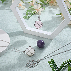 2 шт. латунный мешочек в стиле макраме с натуральным розовым кварцем&nbsp;NJEW-PH01597