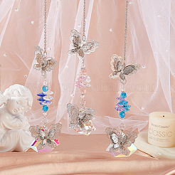 3шт. 3-х цветная стеклянная подвеска-бабочка HJEW-SP00010