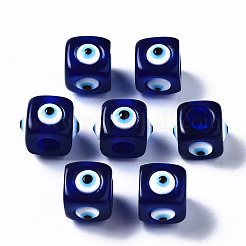 レジンヨーロピアンビーズ  大穴ビーズ  悪の立方体  ダークブルー  14x14x11mm  穴：6mm&nbsp;X-RESI-ZX016-06