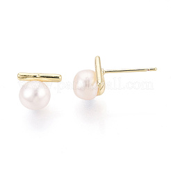 Серьги-гвоздики из латуни и натурального жемчуга&nbsp;PEAR-N020-WX09