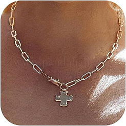 Colliers avec pendentif en forme de croix texturée en laiton et chaîne trombone pour femmes et hommes&nbsp;FS-WGF368A-01